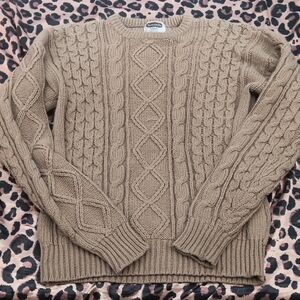 Men's Cable Knit Crewneck Sweater - Brown
